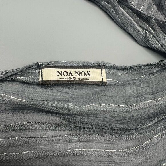 Noa Noa Gray Stripe Silver Metallic Long Semi-Sheer Scarf - Picture 3 of 3